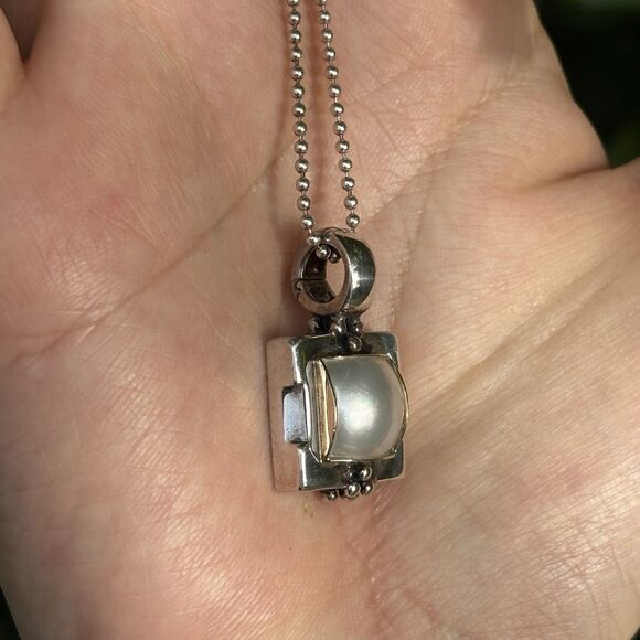 Michael Dawkins Sterling Silver Pearl Necklace & 14k/925 Mabe Pearl Pendant 40g - Picture 6 of 10